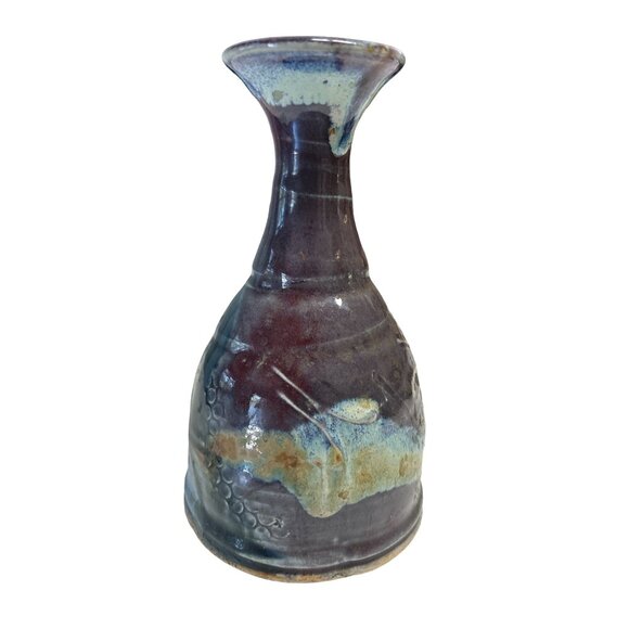 Handcrafted Ceramic Vase - Abstract Blue & Maroon Glaze - Unique Art Pottery Hom - Picture 1 of 7